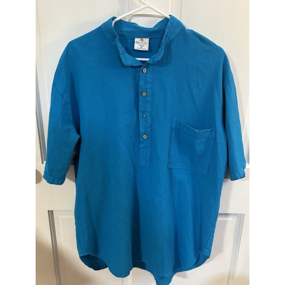 Vintage 80s Sea Breeze USA Cotton Colorless 1/4 Button Up Shirt Medium